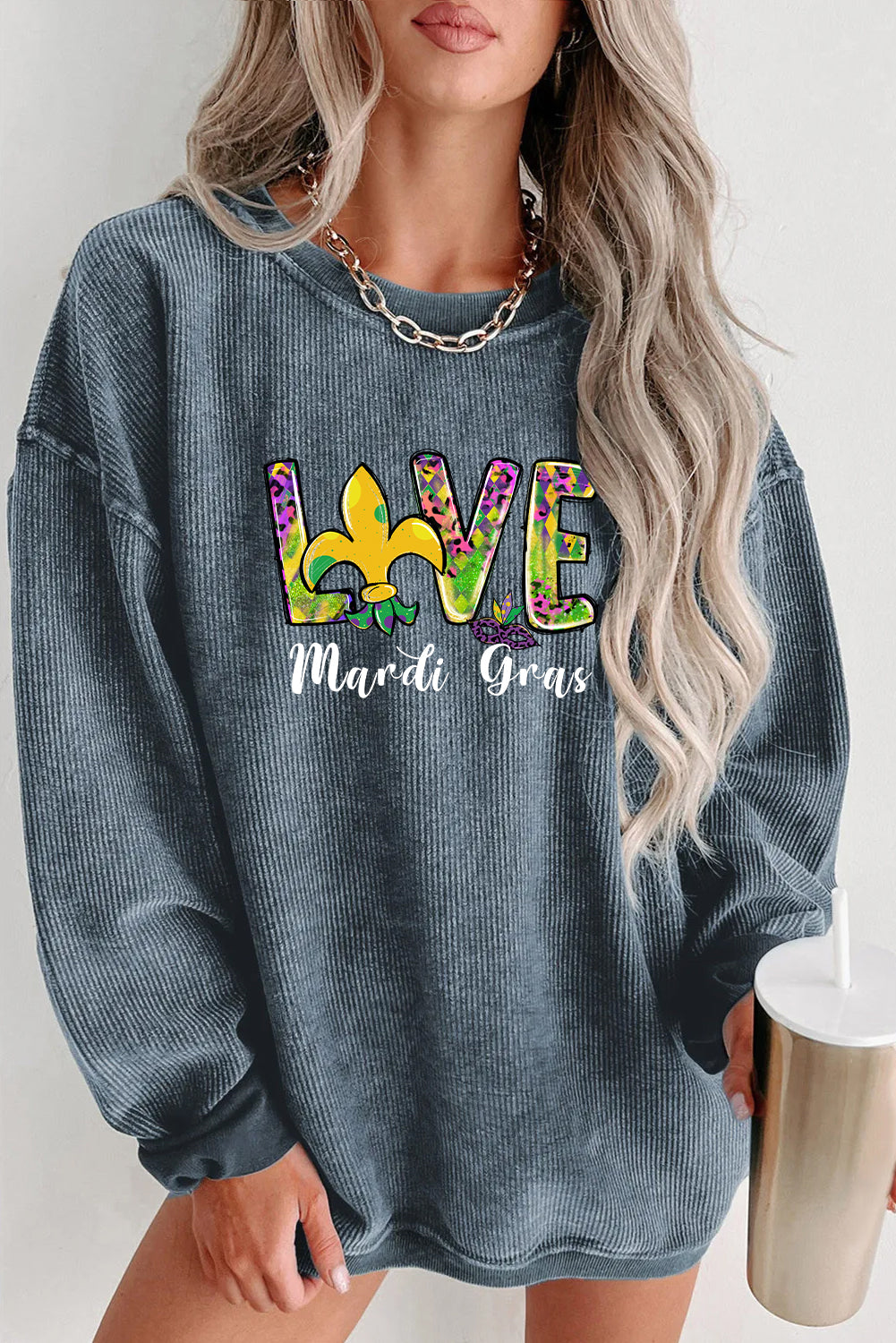 Mardi Gras Festive Love Graphic Long Sleeve Top