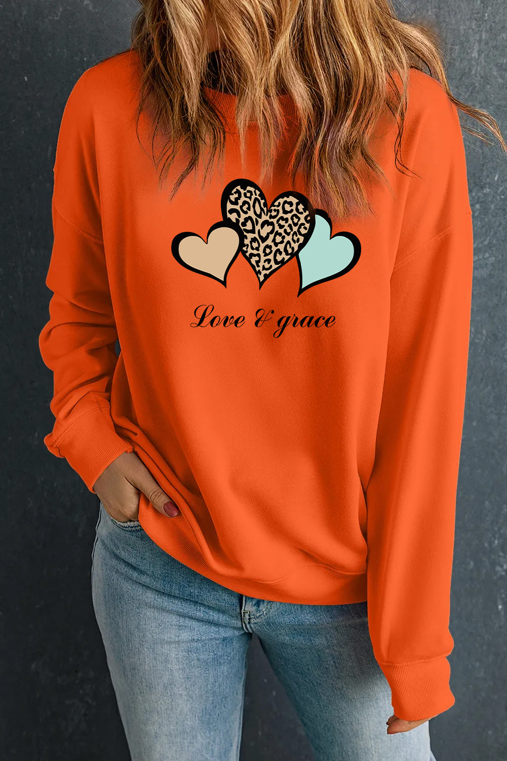 Valentine’s Day Love & Grace Leopard Heart Graphic Sweatshirt