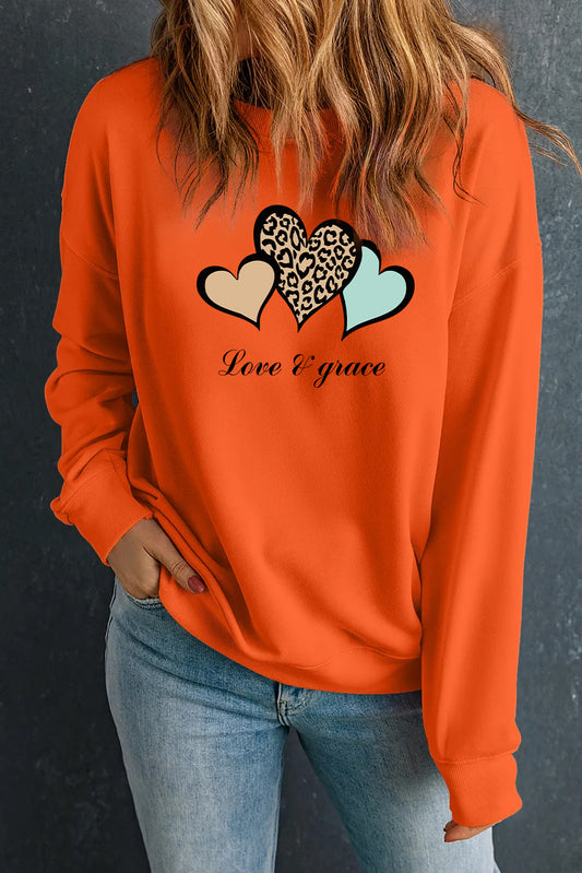 Valentine’s Day Love & Grace Leopard Heart Graphic Sweatshirt