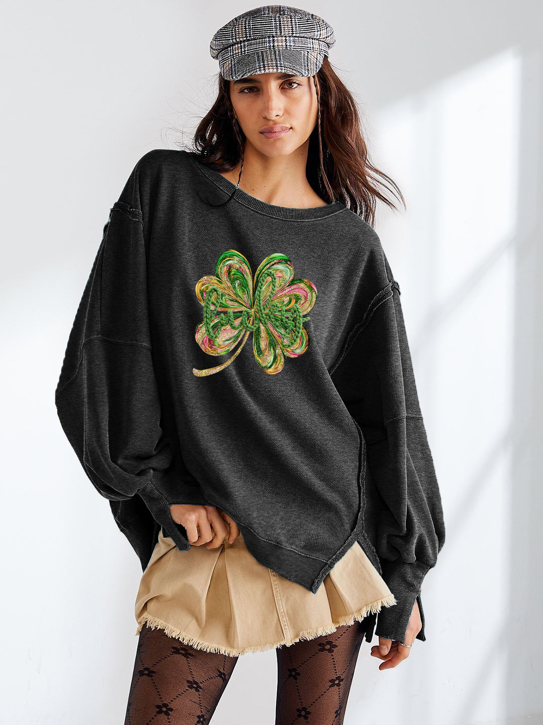 Saint Patrick’s Day Sequin Shamrock Graphic Sweatshirt