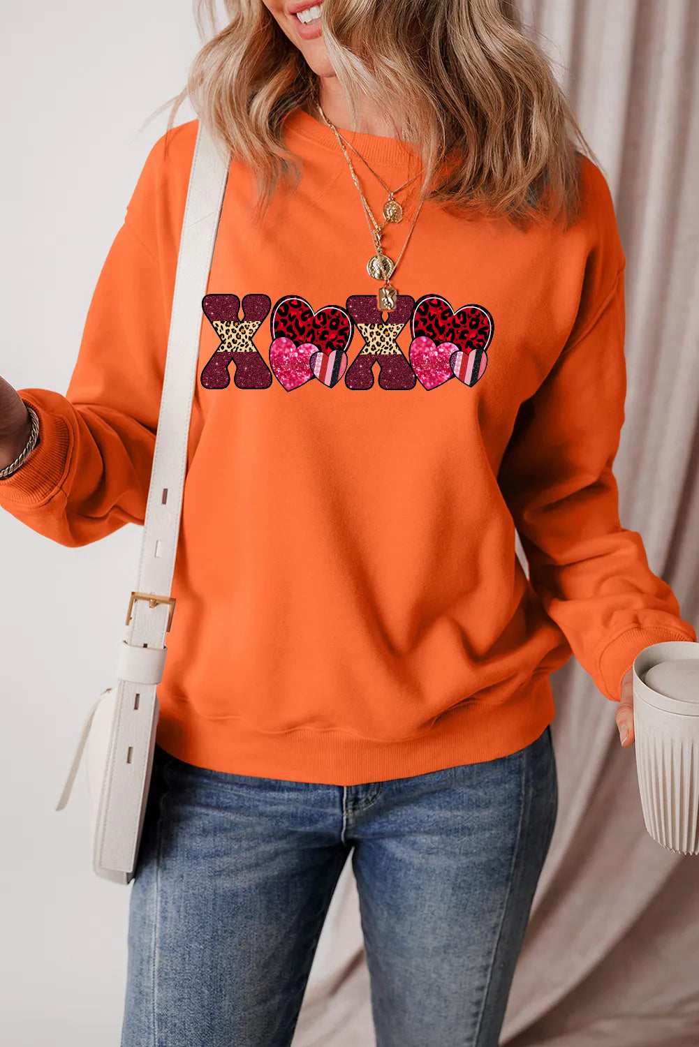 Valentine's Day Colorful XOXO Heart Graphic Sweatshirt