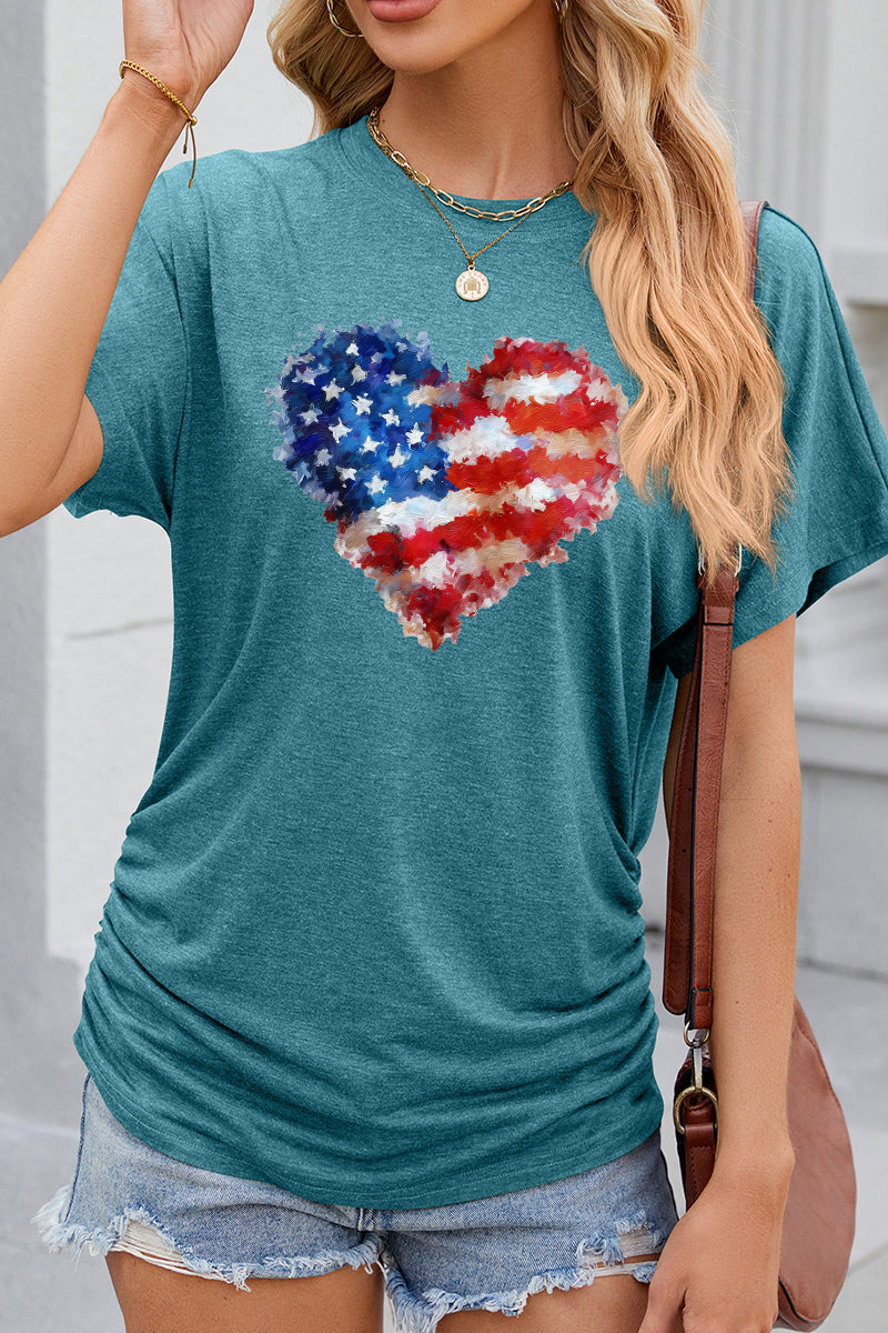 American Flag Heart Graphic Short Sleeve Patriotic Tee