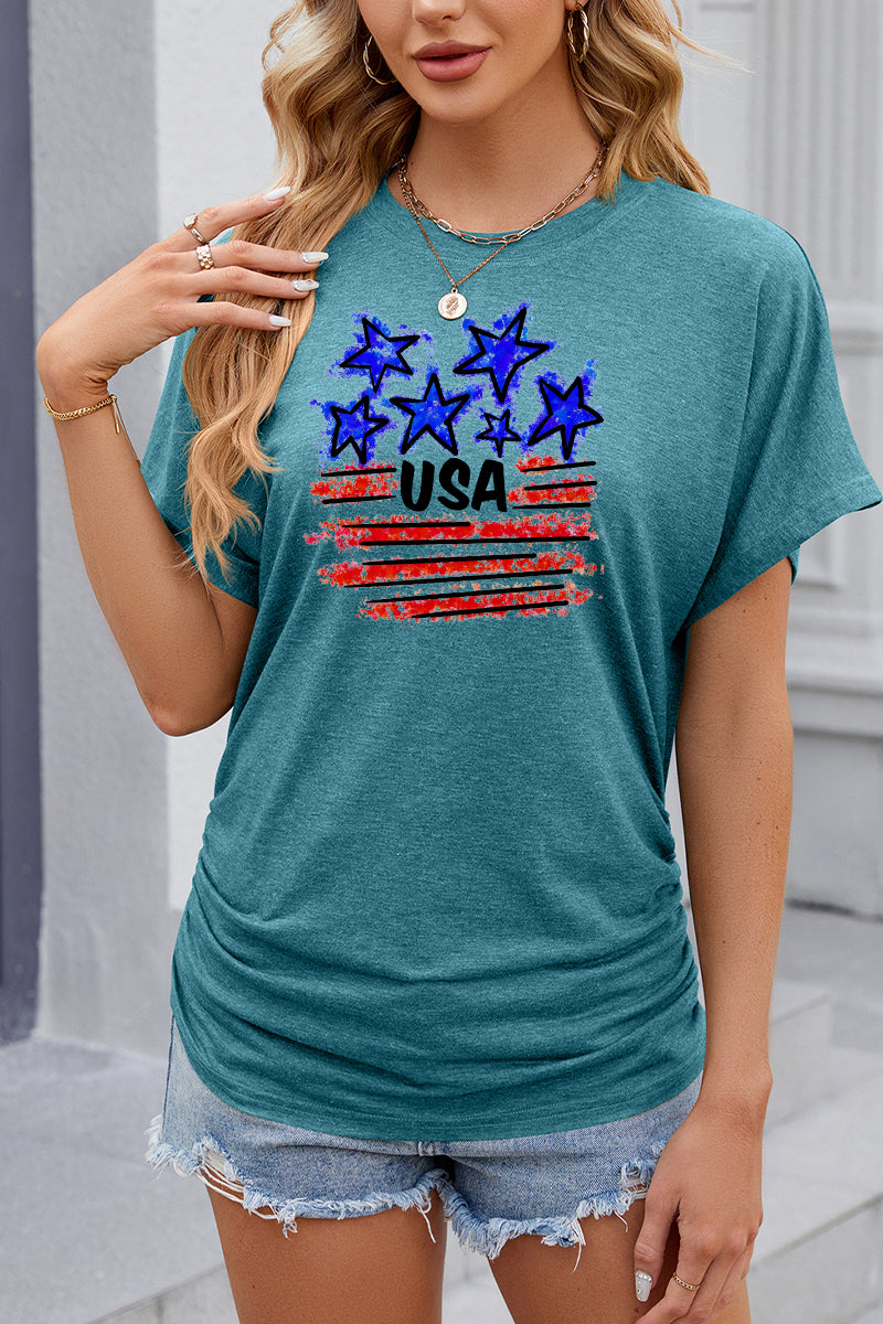 American Flag USA Star Graphic Casual Summer Tee