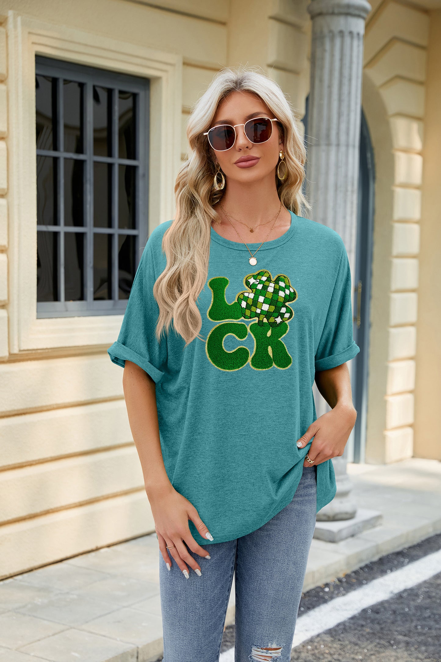 St Patrick’s Day Sequin LUCK Clover Graphic Tee