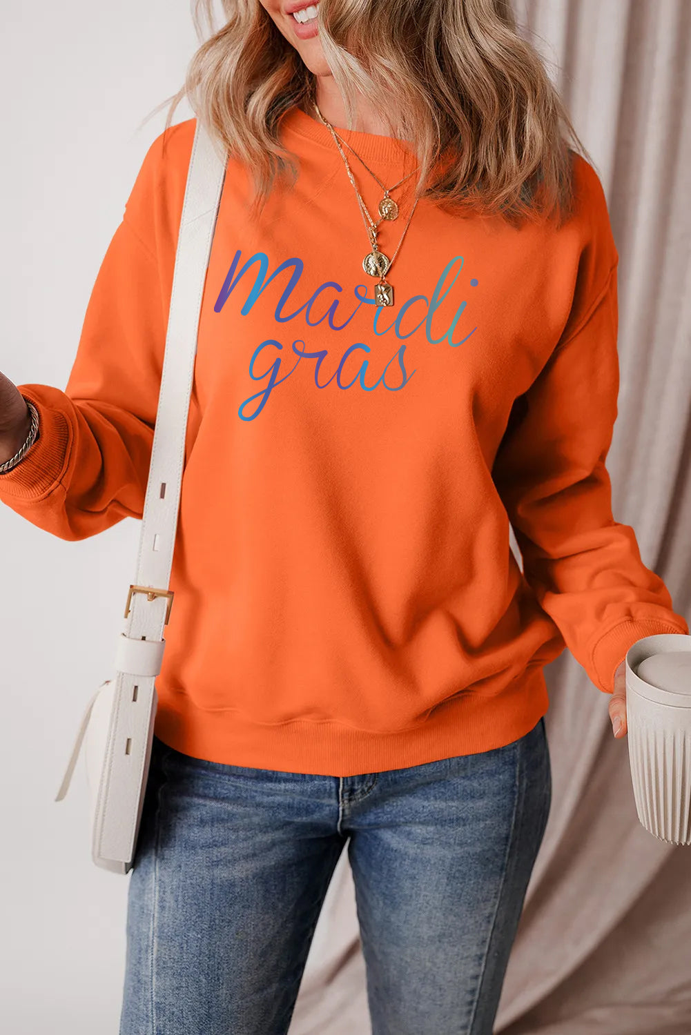 Mardi Gras Handwritten Text Graphic Relaxed Pullover