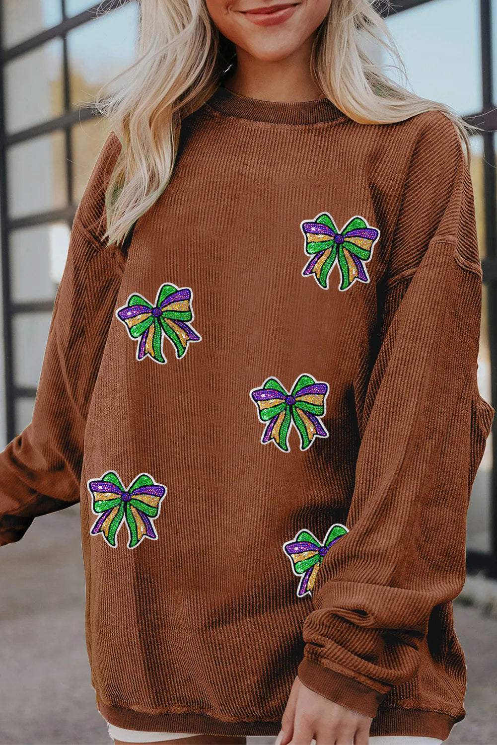 Mardi Gras Bow Pattern Oversized Sweatshirt