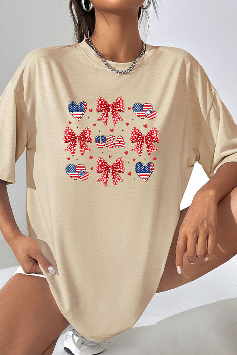 Bow Heart USA Graphic Tee Oversized Casual