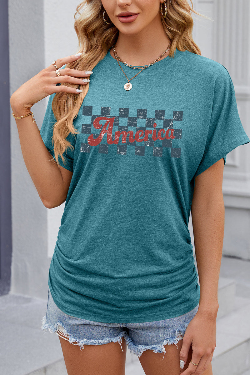 America Checkerboard Graphic Independence Day T Shirt