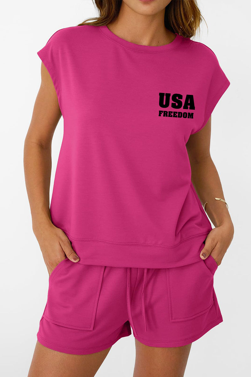 USA Freedom Graphic  Two Piece Set Back Wing Outfit