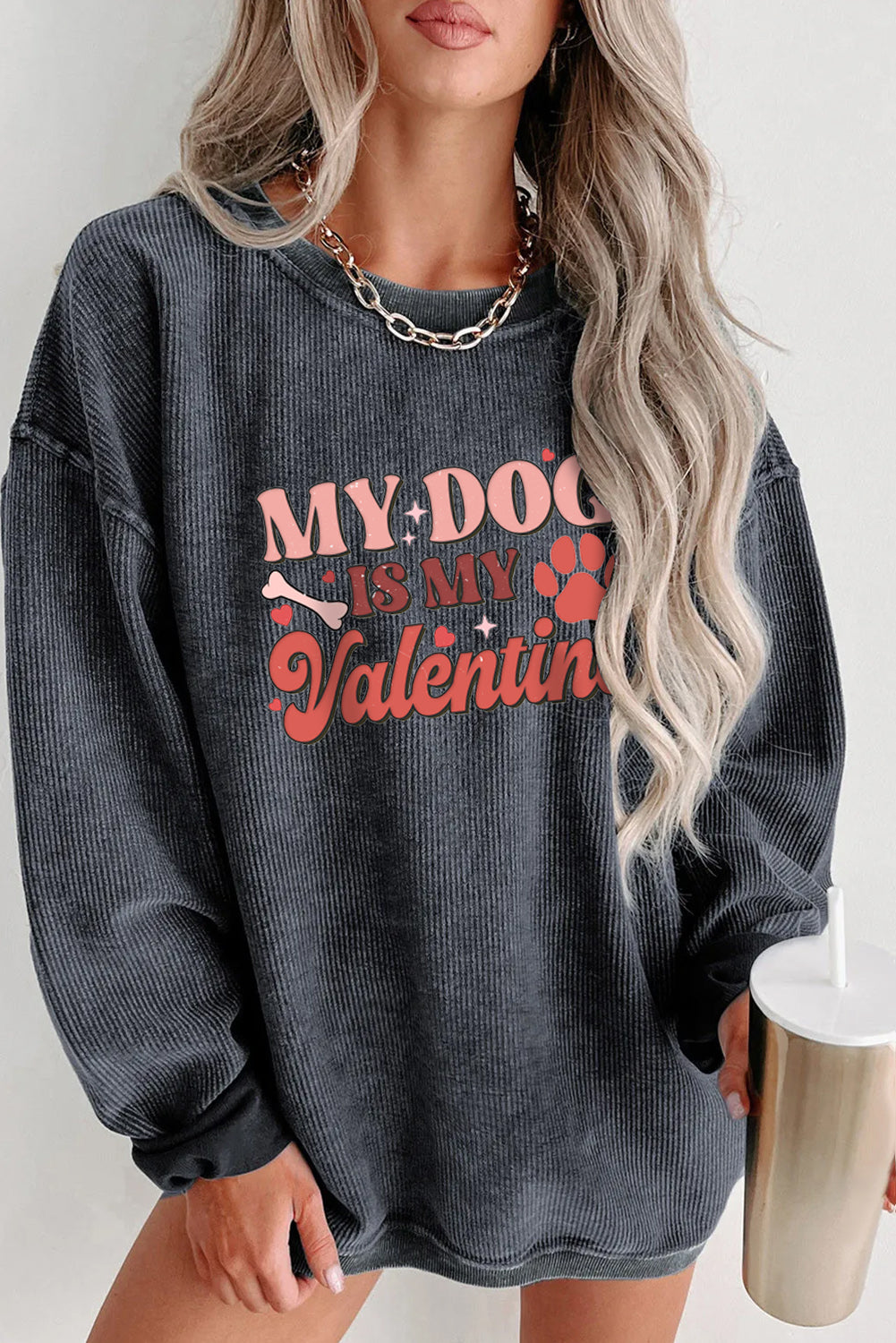 Cute Valentine’s Day Black Oversized Graphic Sweatshirt