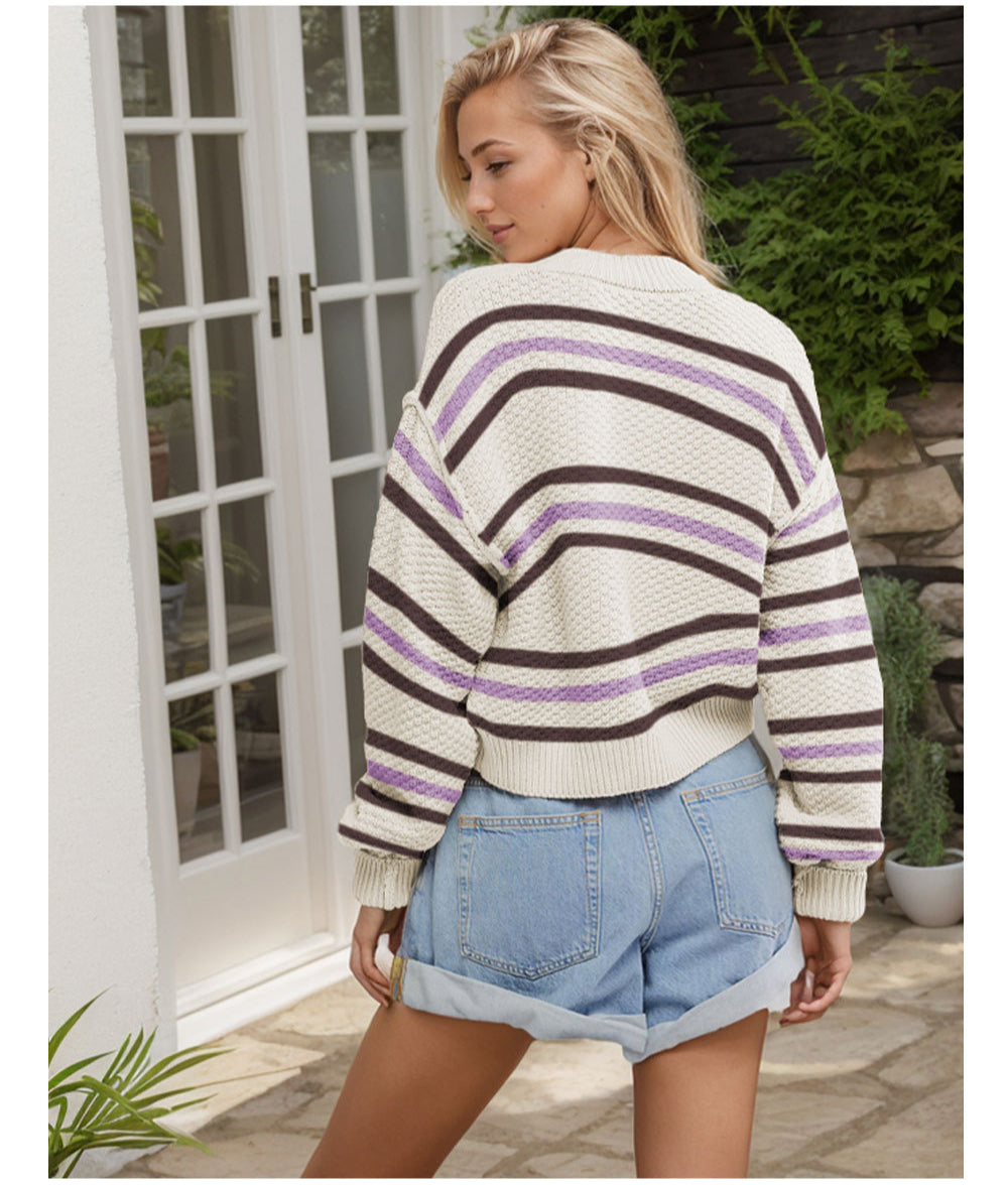 Colorblock Knit Cardigan | Button Down Cropped Sweater