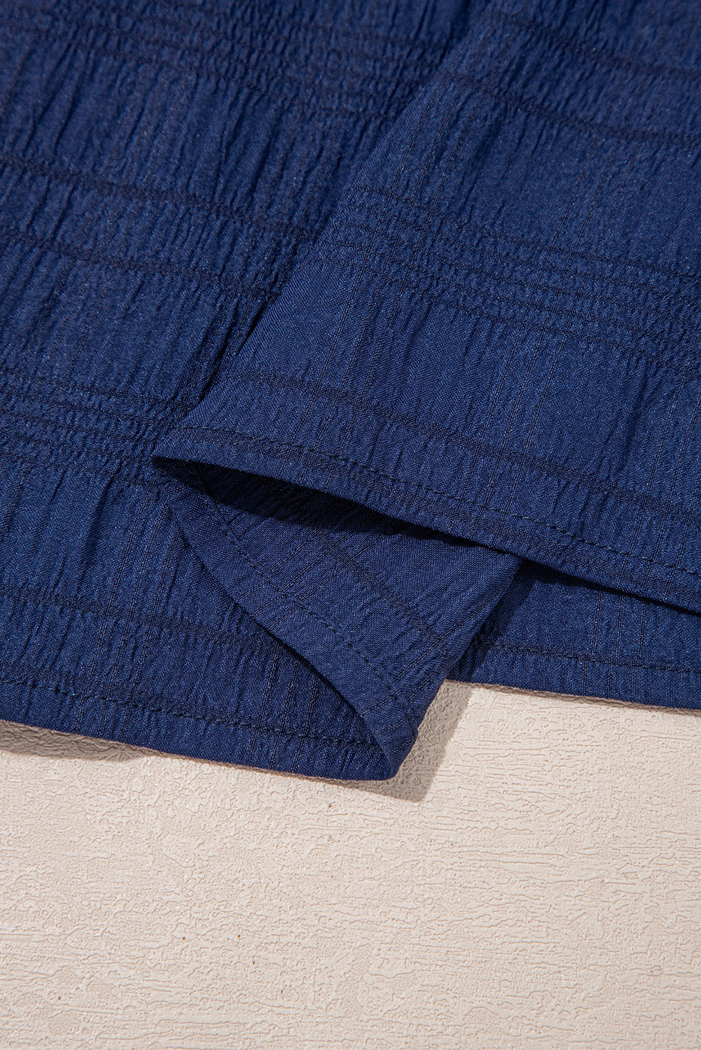 Sail Blue Solid Textured Smocked Puff Short Sleeve High Waist Long Dress