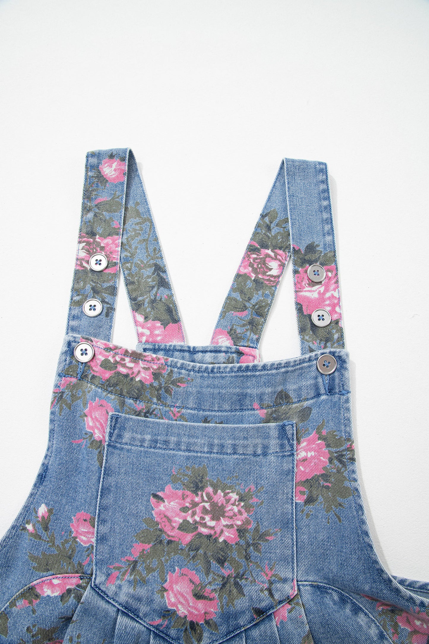 Floral Denim Shortalls Vintage Boho Loose Fit Romper
