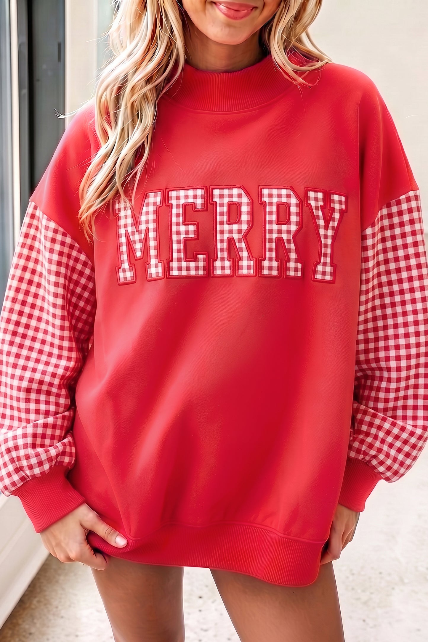 Carrot Gingham Plaid Oversized Pullover Sweatshirt
