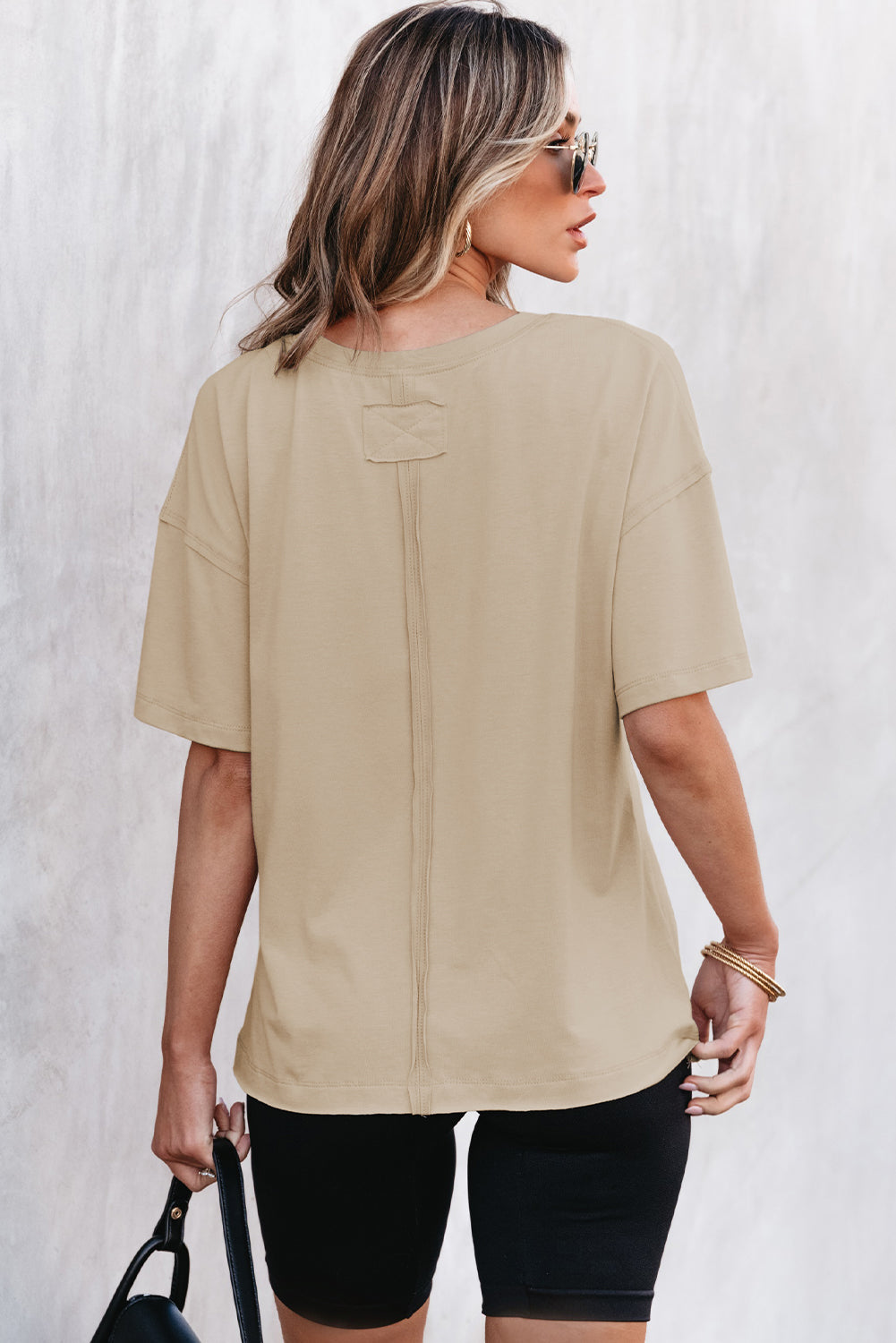 Black Raw Seam Patchwork Drop Shoulder Oversize T Shirt