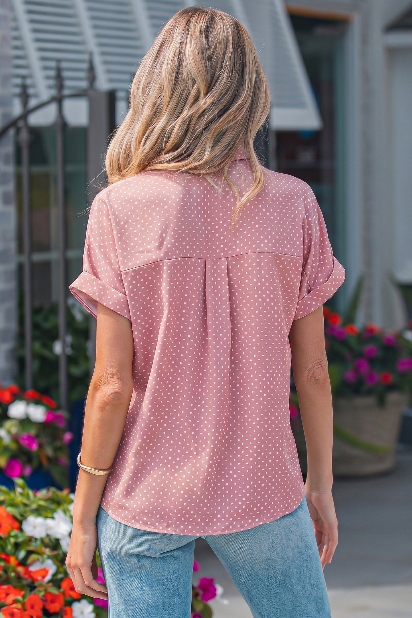 Polka Dot Chiffon Blouse Casual Button Shirt Top