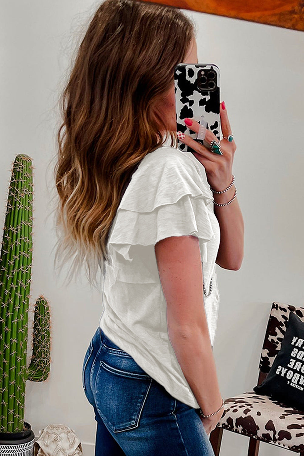 Dark Grey Layered Ruffle Short Sleeve Round Neck Top