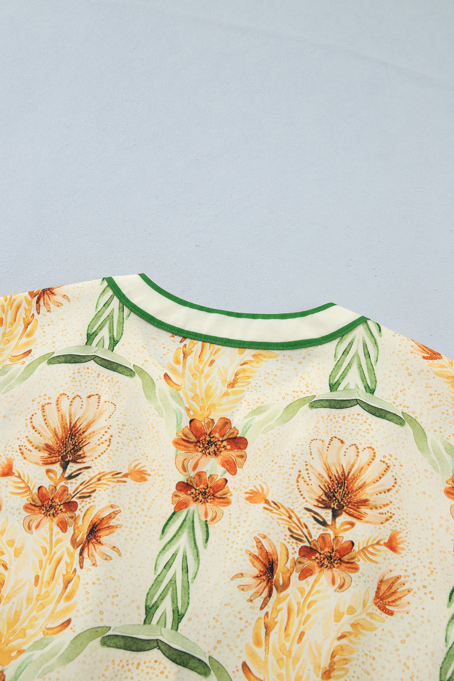 Yellow Floral Print V Neck Long Sleeve Shirt