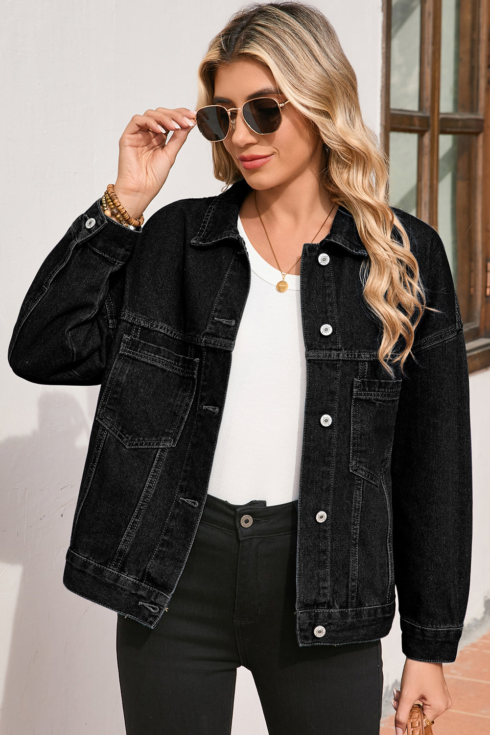 Washed Oversize Pocketed Denim Jacket