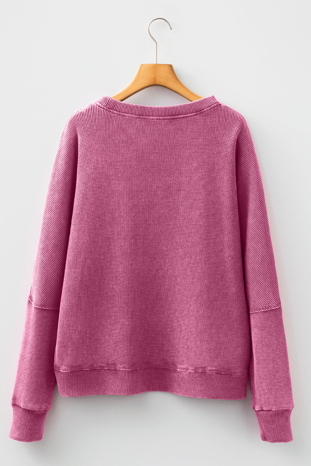 Dark Grey Waffle Knit Patchwork Long Sleeve Loose Top