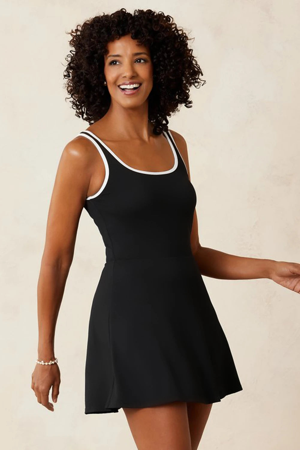 Black Contrast Edge Ruffled High Waist One Piece Swim Dress