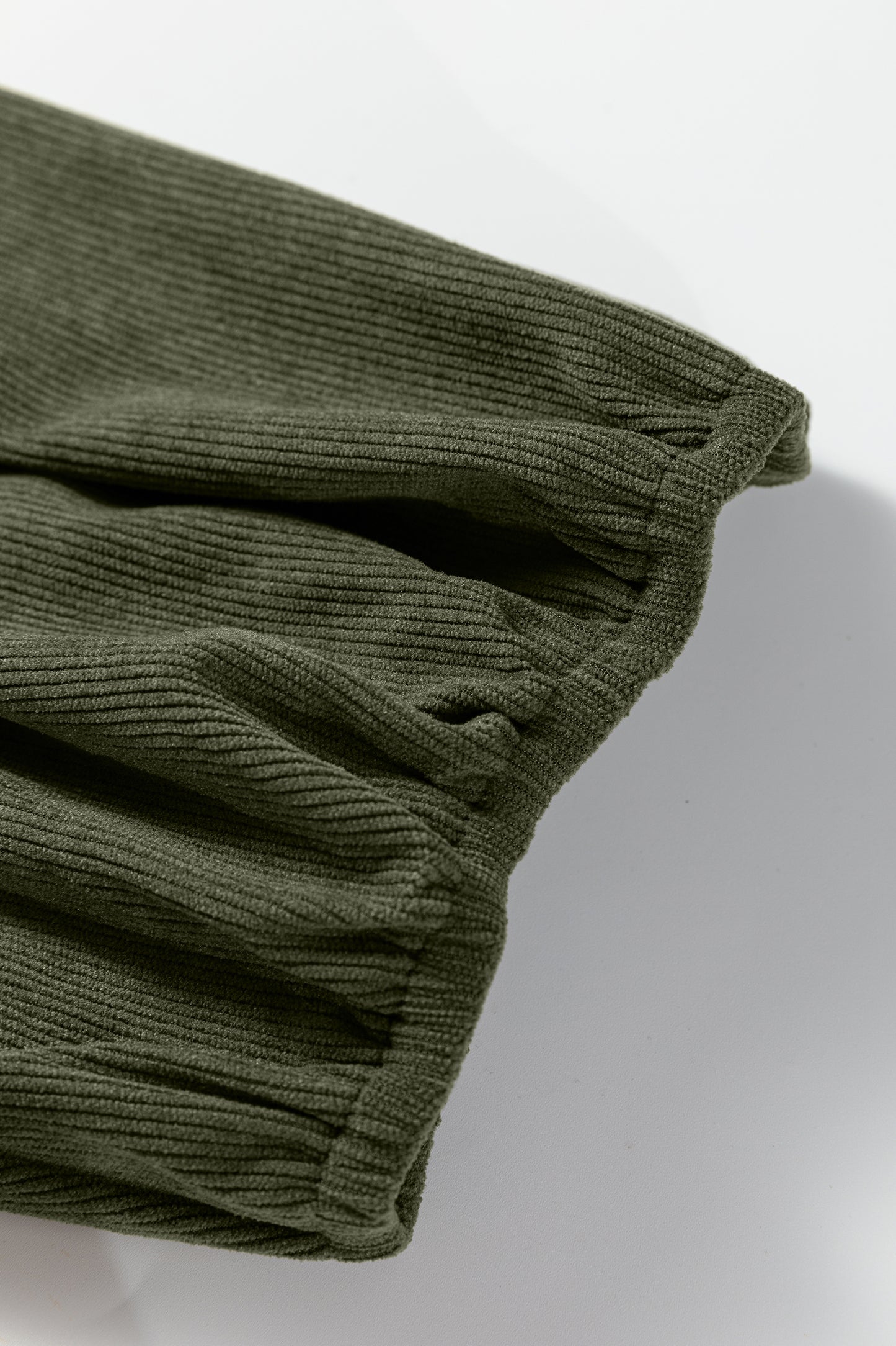 Cinnamon Bracelet Sleeve Split Neck Scallop Detail Pleated Corduroy Mini Dress
