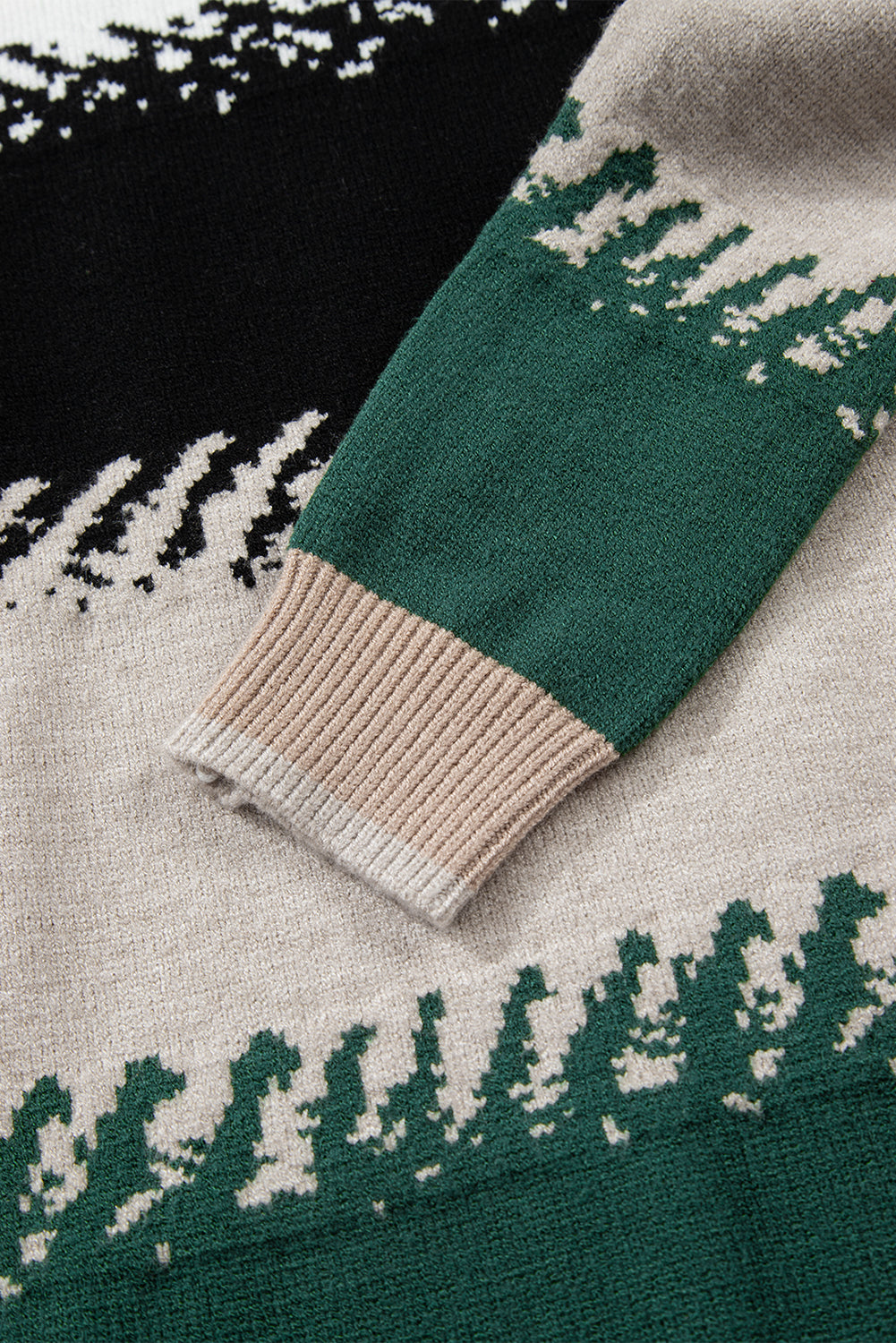 Black Stylish Color Block Pattern Drop Shoulder Sweater