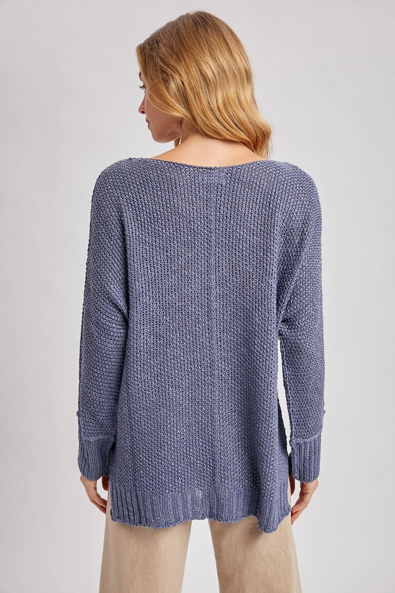 Textured V Neck Reverse Seam Relaxed Fit Knit Sweater