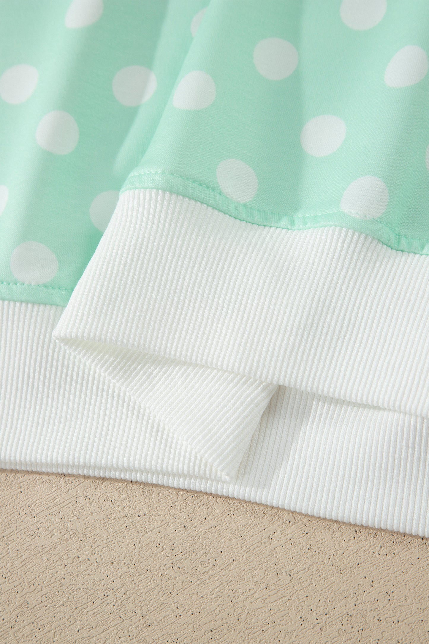 Sky Blue Polka Dot Print Color Block Trim Mock Neck Short Set
