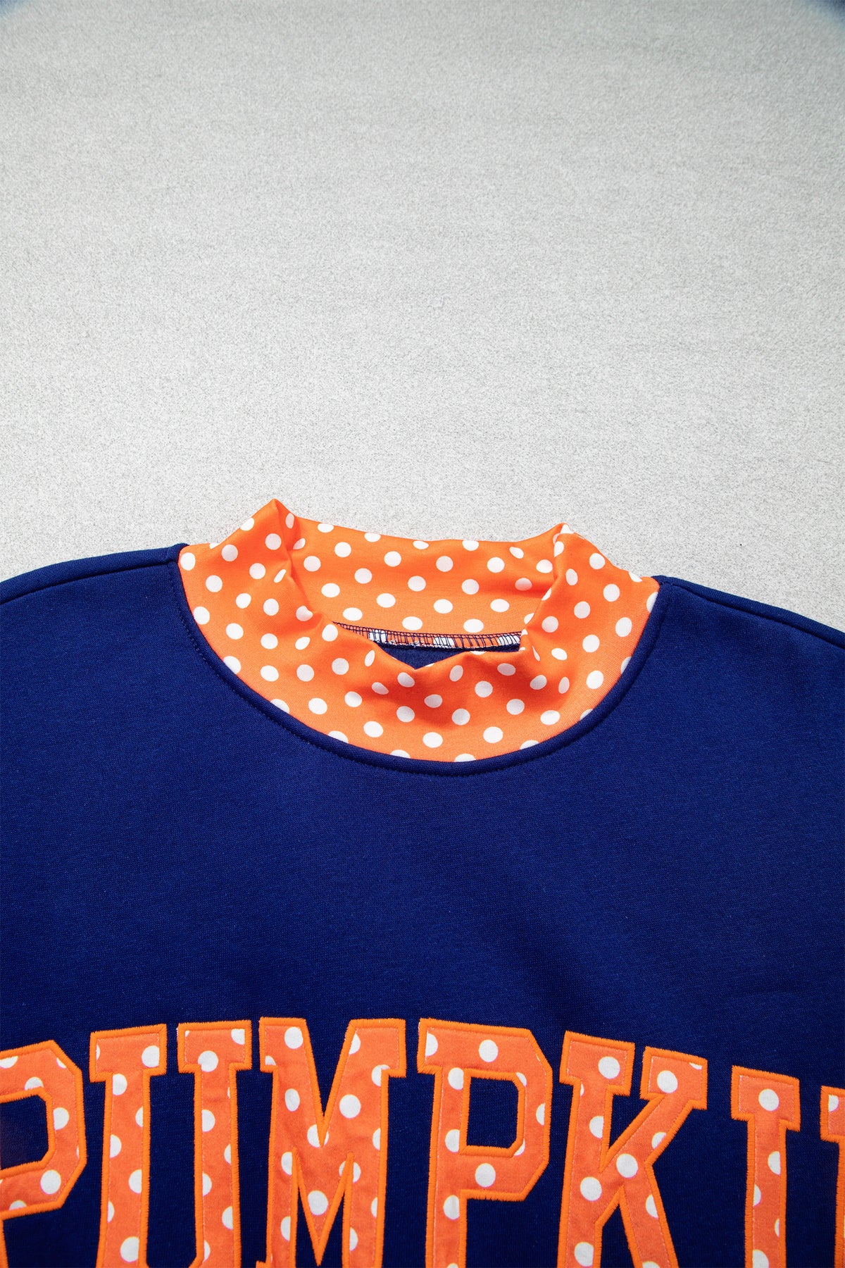 Tomato Red Polka Dot Letter Print Contrast Trim Mock Neck Sweatshirt