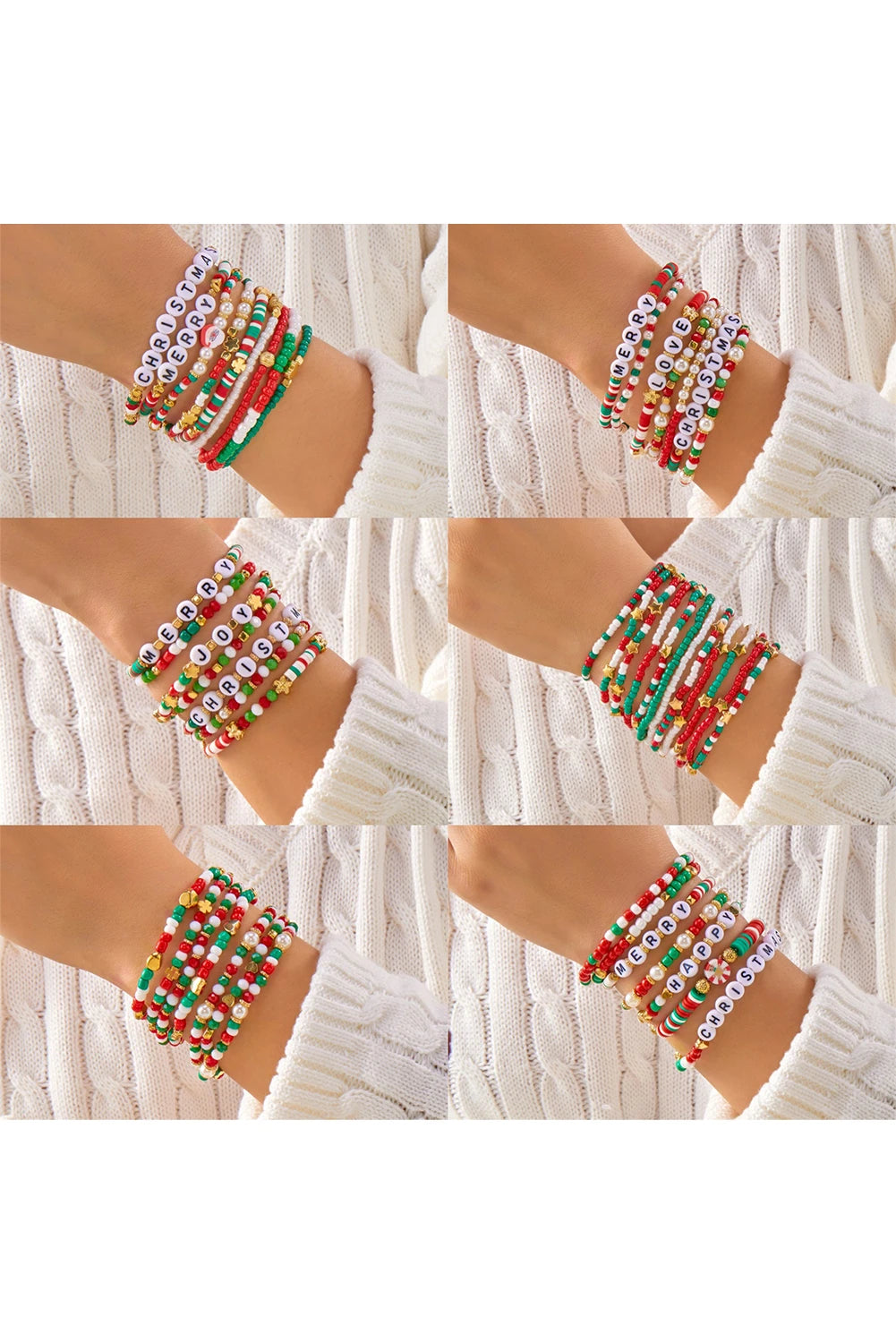 Gold Christmas Charm Beading 7pcs Multilayer Bracelet Set