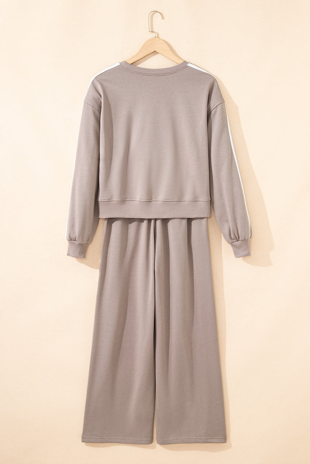 Black Varsity Striped Detail Crewneck Pullover Elastic Sweatpants 2pcs Outfit