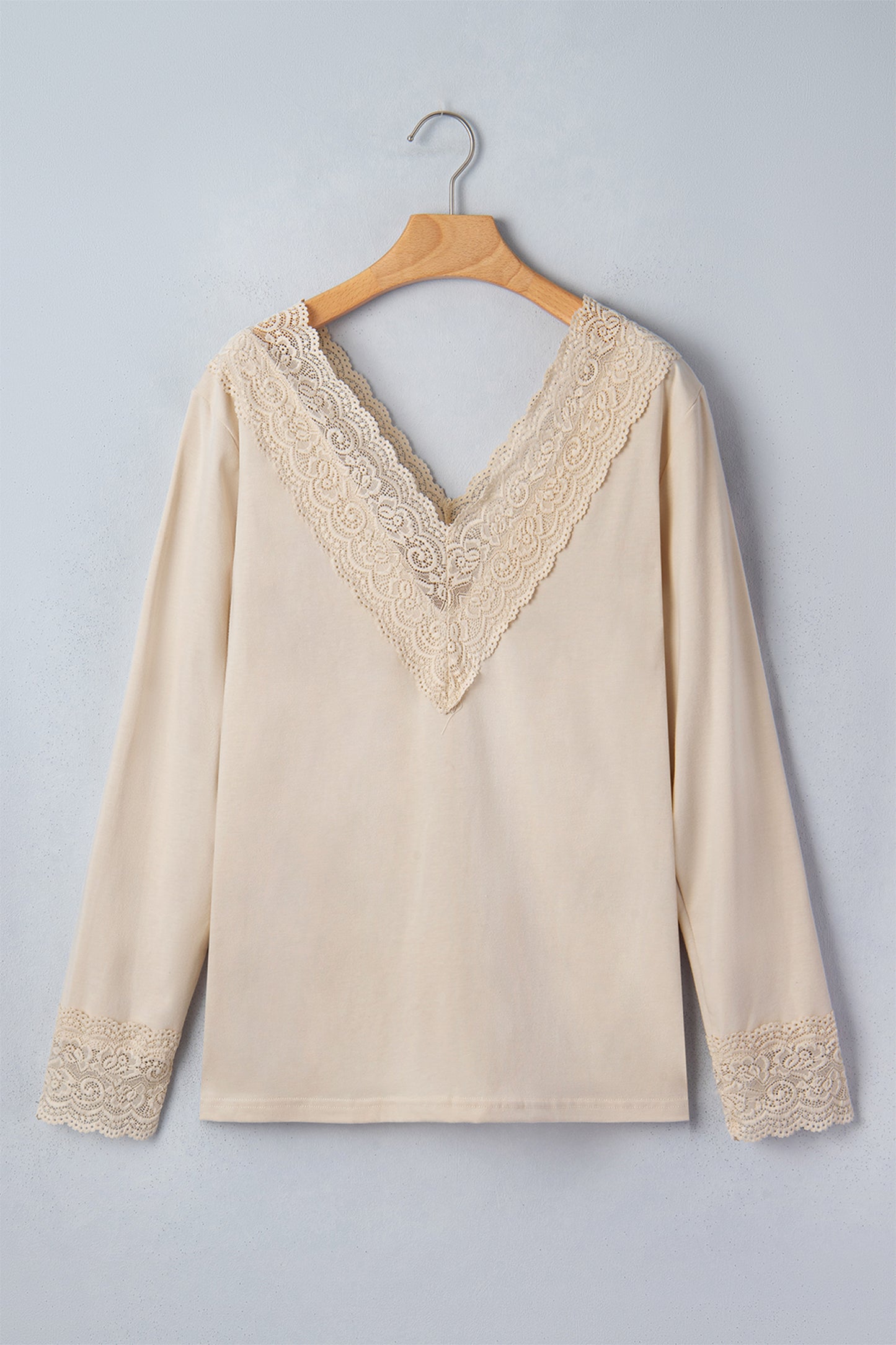 Solid Long Sleeve Top Casual Lace V Neck Boutique