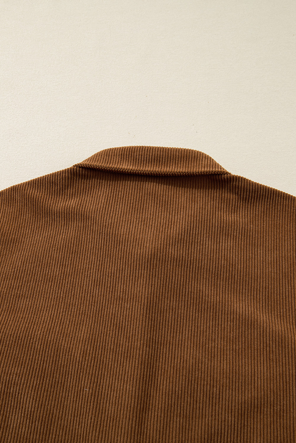 Camel Corduroy Full Buttoned Collared Shirt Style Plus Size Dress