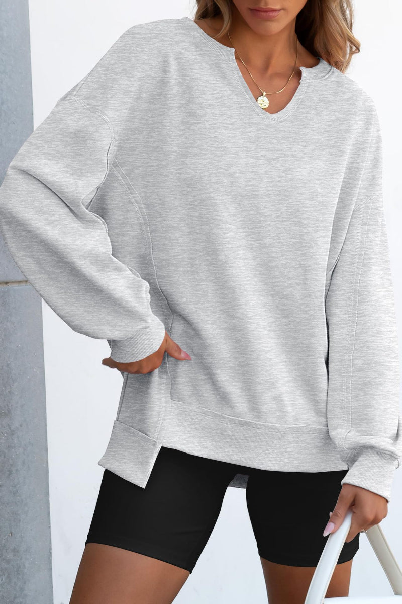 Striped V-Neck Pullover Sweatshirt with Contrast Trim