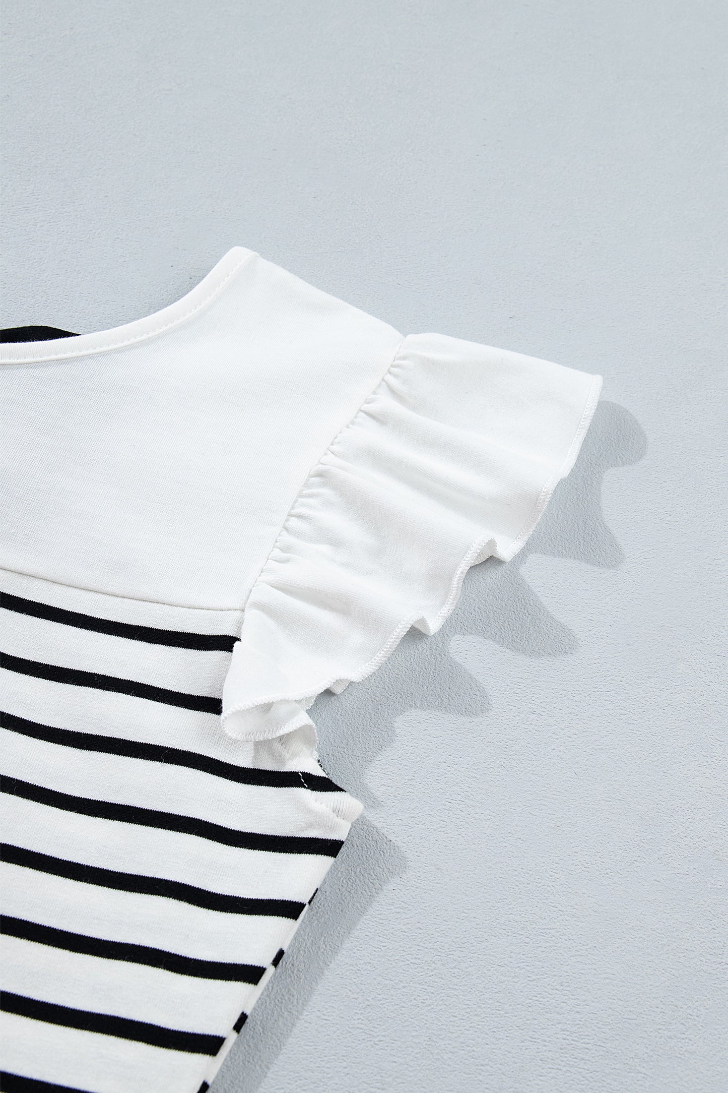 Striped Cotton Tank Top Elegant Bow Back Frill Sleeve