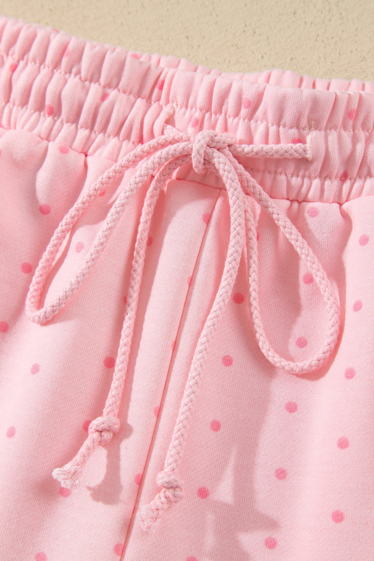 Pink Polka Dot Printed Oversized Hoodie Casual Shorts 2pcs Set