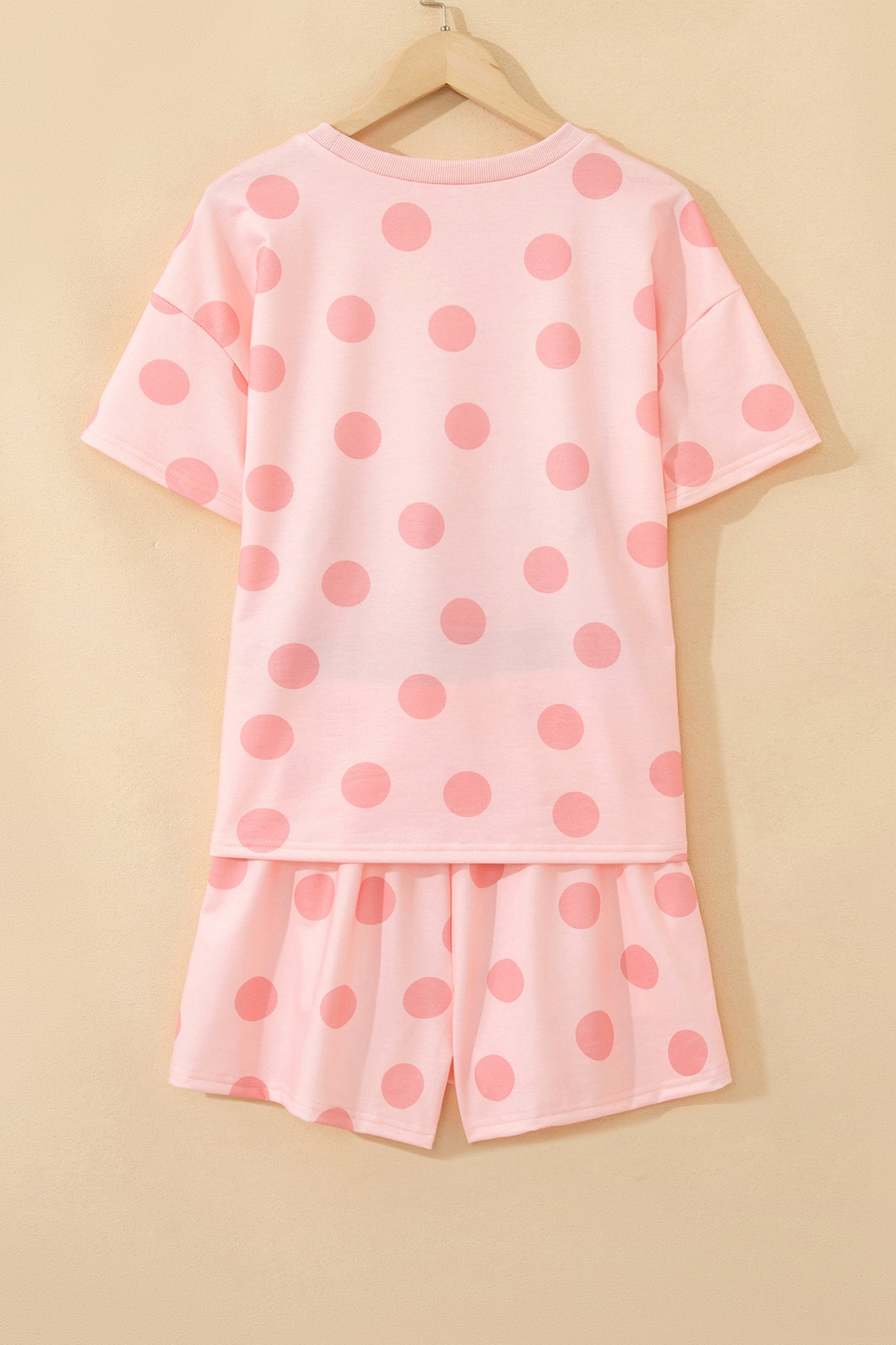 Black Polka Dot Print Loose Tee Drawstring Elastic Waist Short Set