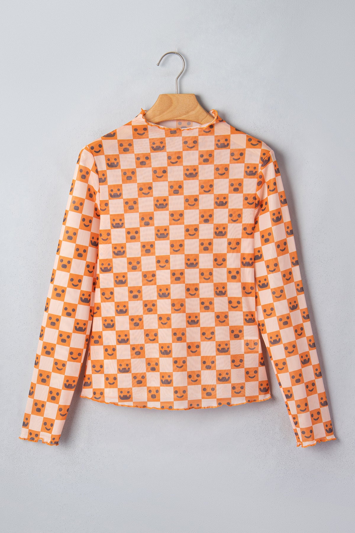 Orange Abstract Halloween Pattern Long Sleeve Stand Neck Shift Blouse