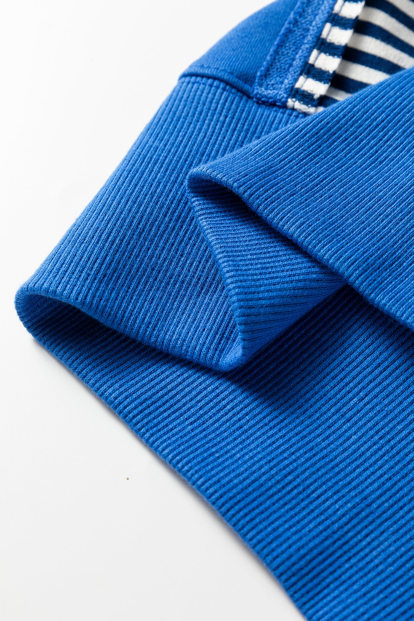 Dark Blue Striped Patchwork Sleeve Colorblock Sweatshirt