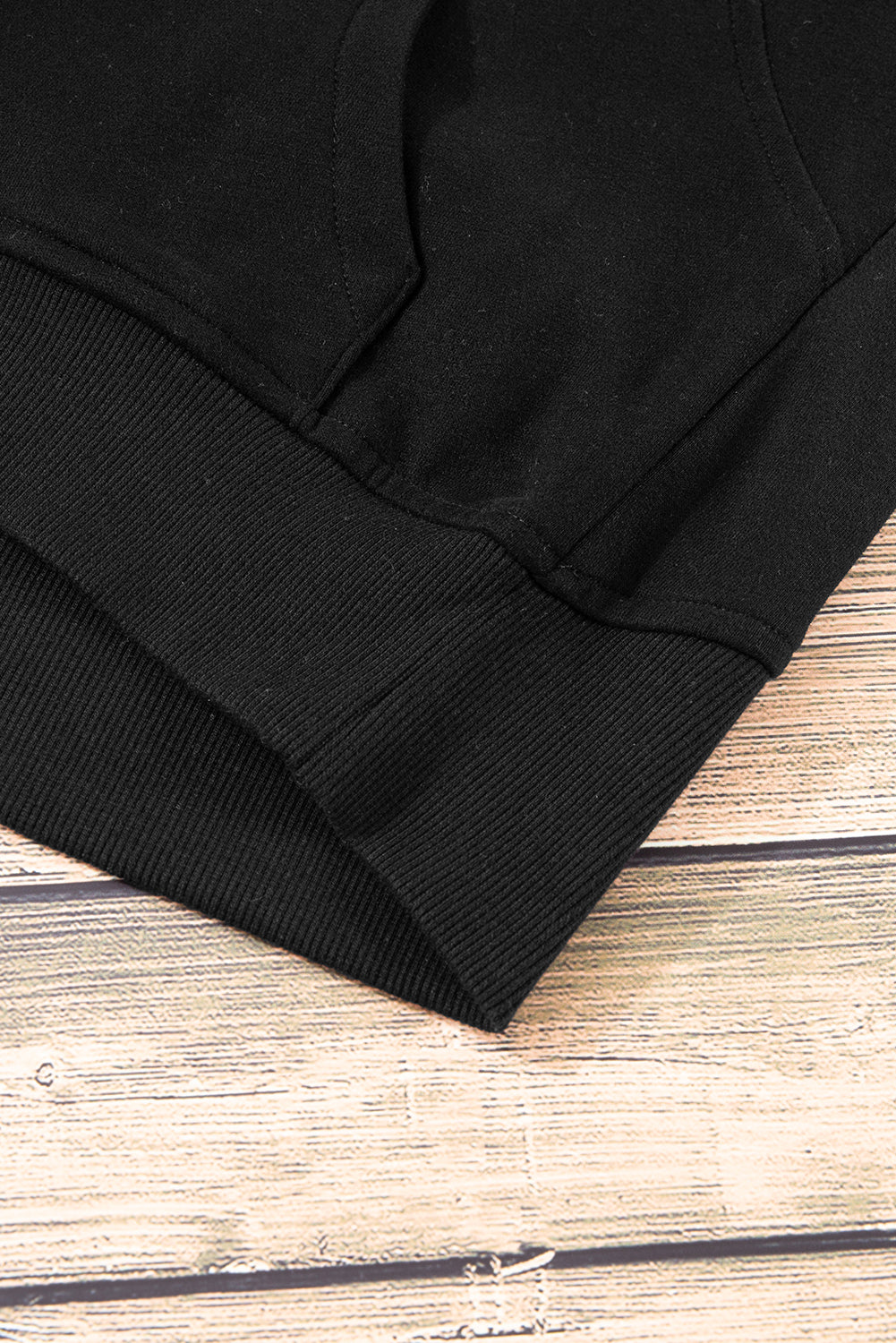 Black Zip Up Stand Collar Ribbed Thumbhole Sleeve Sweatshirt