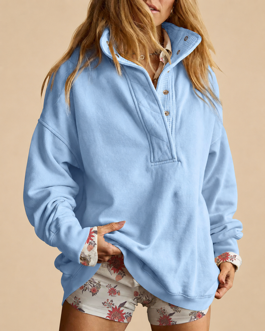 Solid Fleece Sweatshirt Casual Oversized Snap Collar