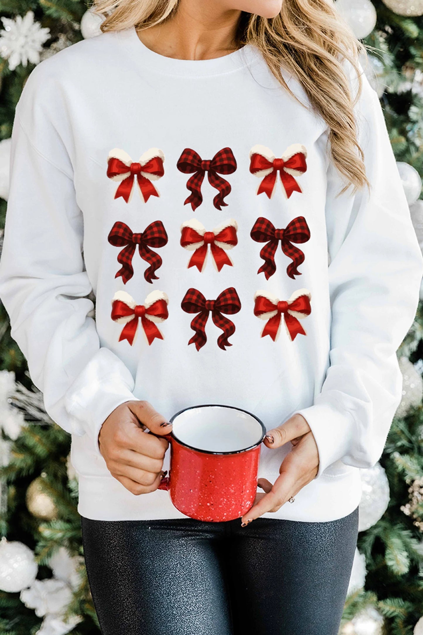 White Festive Bow Graphic Christmas Holiday Classic Sweatshirt