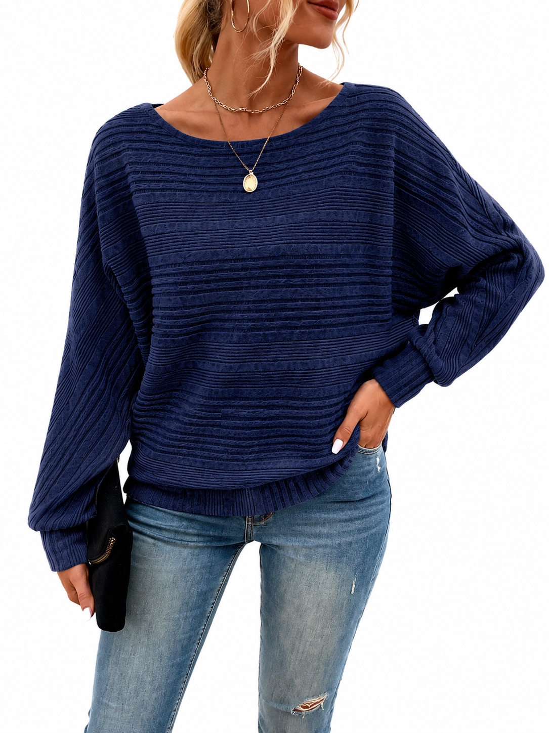 Solid Brushed Sweater Casual Oversized Batwing Sleeve
