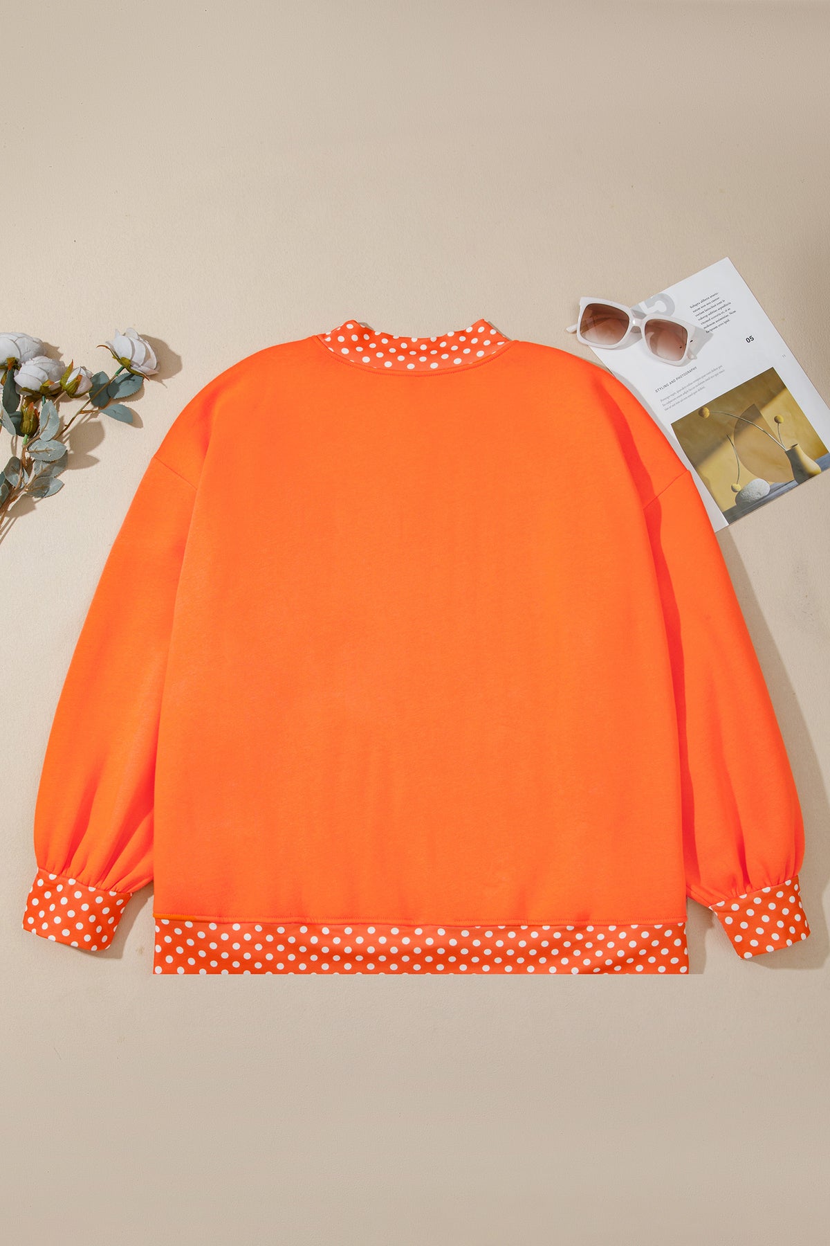 Red Polka Dot Patchwork Round Neck Plus Size Sweatshirt