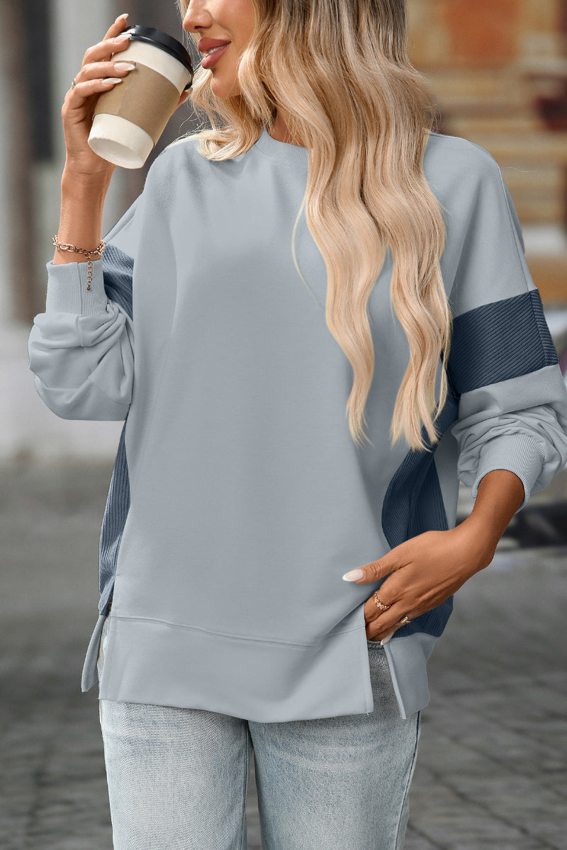 Colorblock Crewneck Long Sleeve Pullover Sweatshirt Women