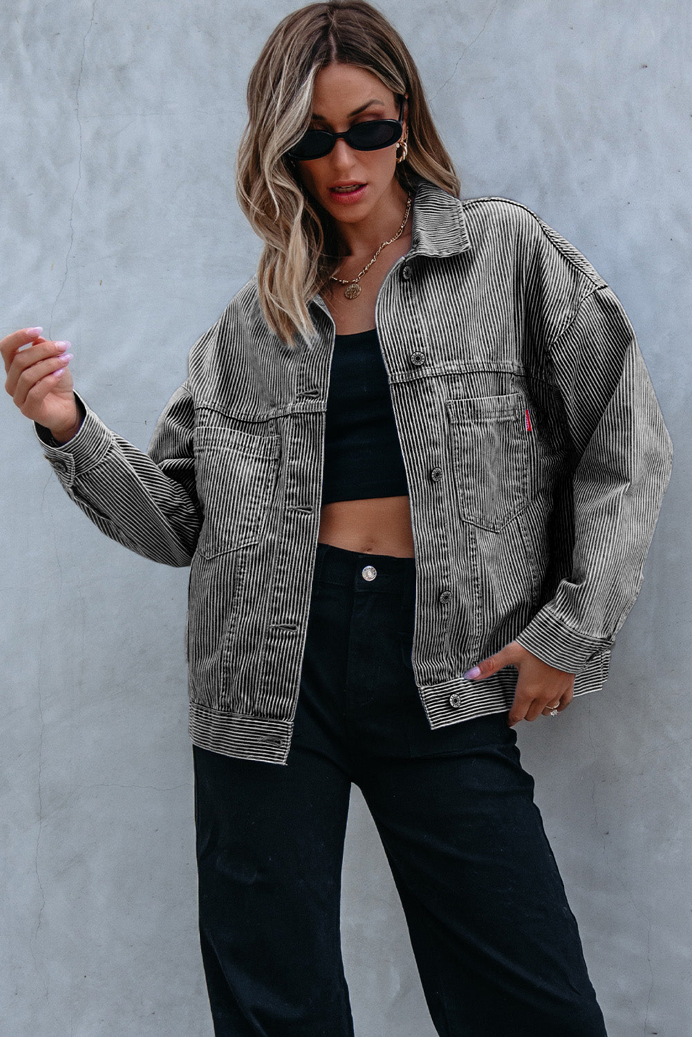 Washed Oversize Pocketed Denim Jacket