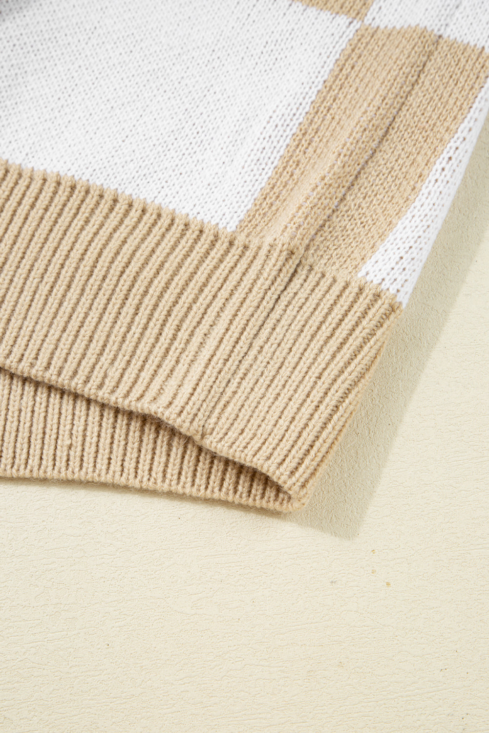 Grapefruit Orange Checkered Pattern Polo Collar Loose Sweater