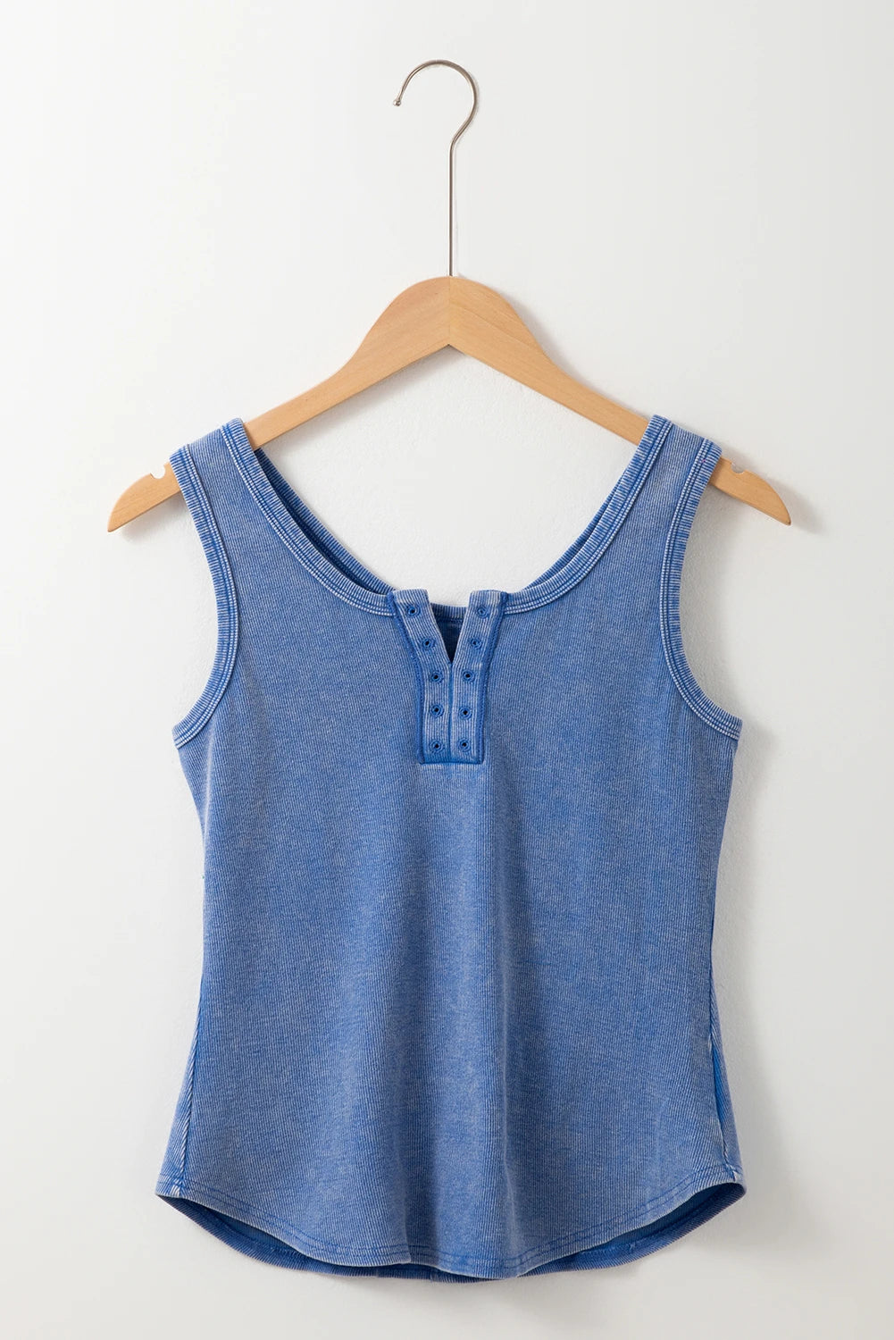 Sky Blue Mineral Wash Ribbed Notch Neck Tank Top