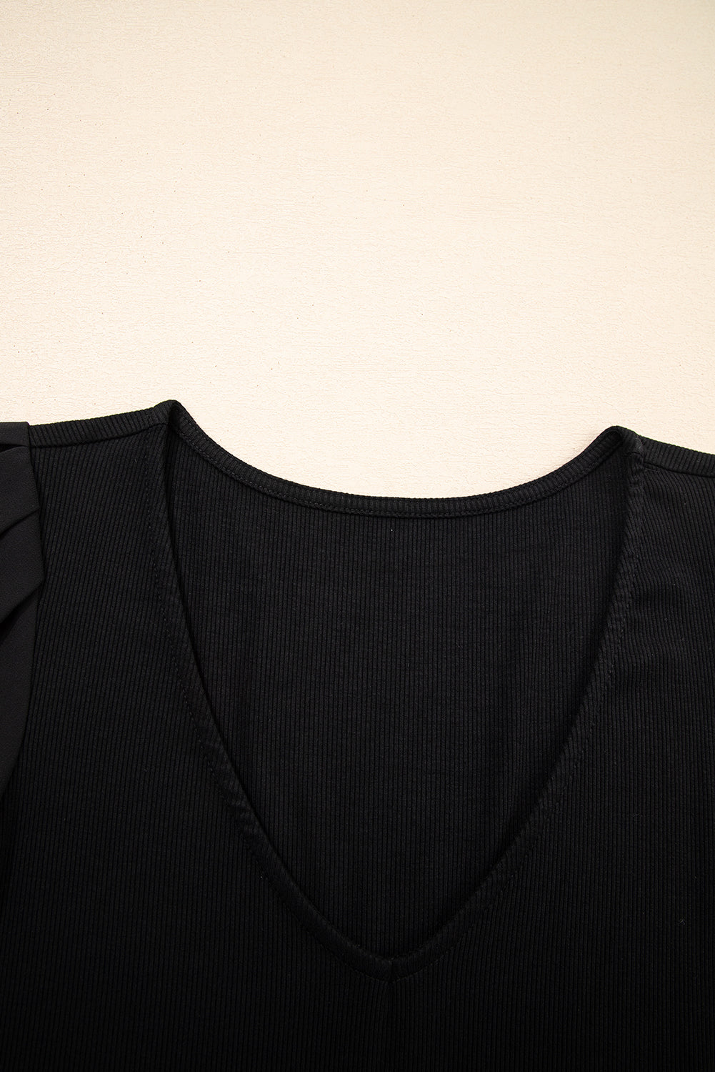 Red Dahlia Mesh Ruffled Sleeve Slim Fit V Neck Top